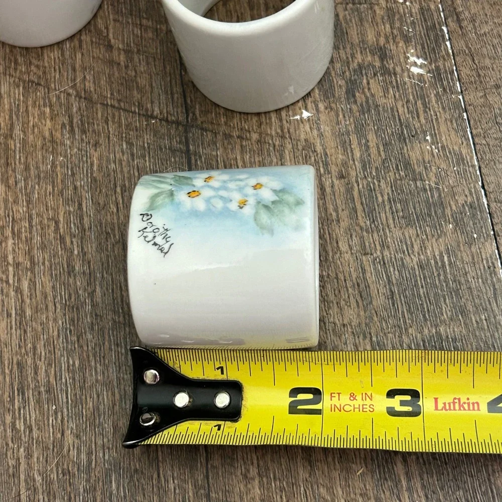 Dorothy Kimmel Vintage Hand Painted Floral Porcelain Napkin Rings Set of 5 White